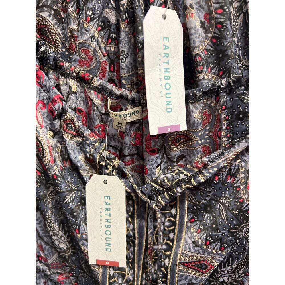 NWT Earthbound Trading Co Boho Maxi Dress Paisley Tassel Tie Peasant Sleeve S M - Picture 11 of 13